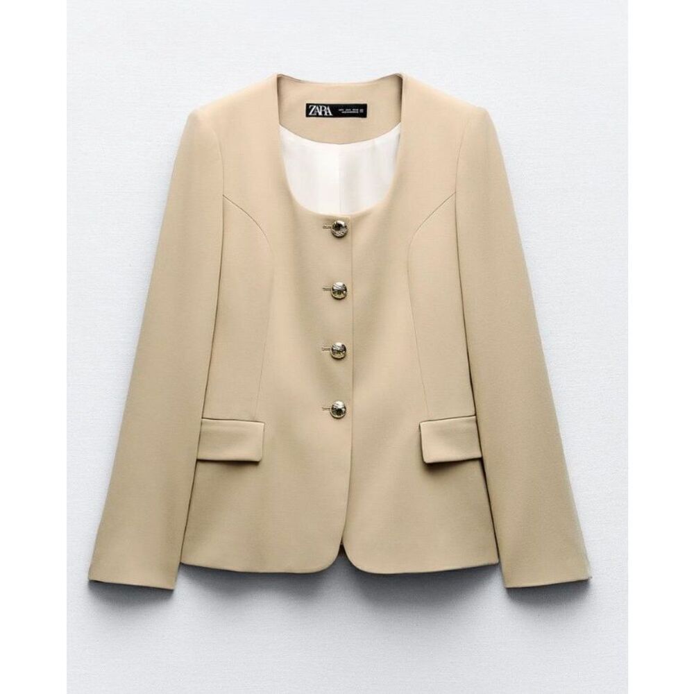 NEW - Never Worn - Zara Round Neck Blazer with Gold Buttons (Size M)